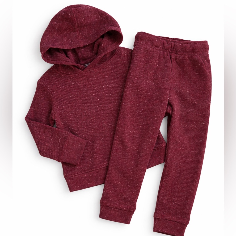 Toddler Waffle Knit Set 2T | Maroon Hoodie & Jogger Pants Cozy Outfit
